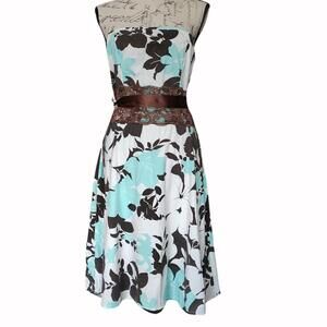 Trixxi Floral A-line Strapless Knee Length Dress 10 Lace Blue Party Y2K Retro